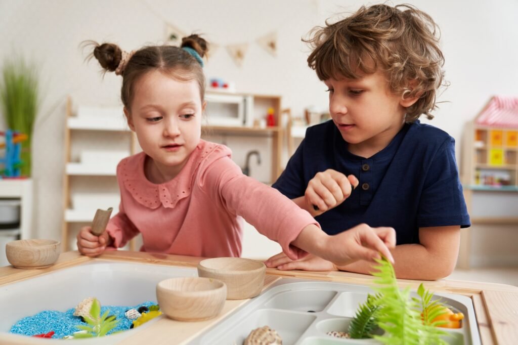 Children doing sensory exercises at kindergarten Children doing sensory exercises at kindergarten